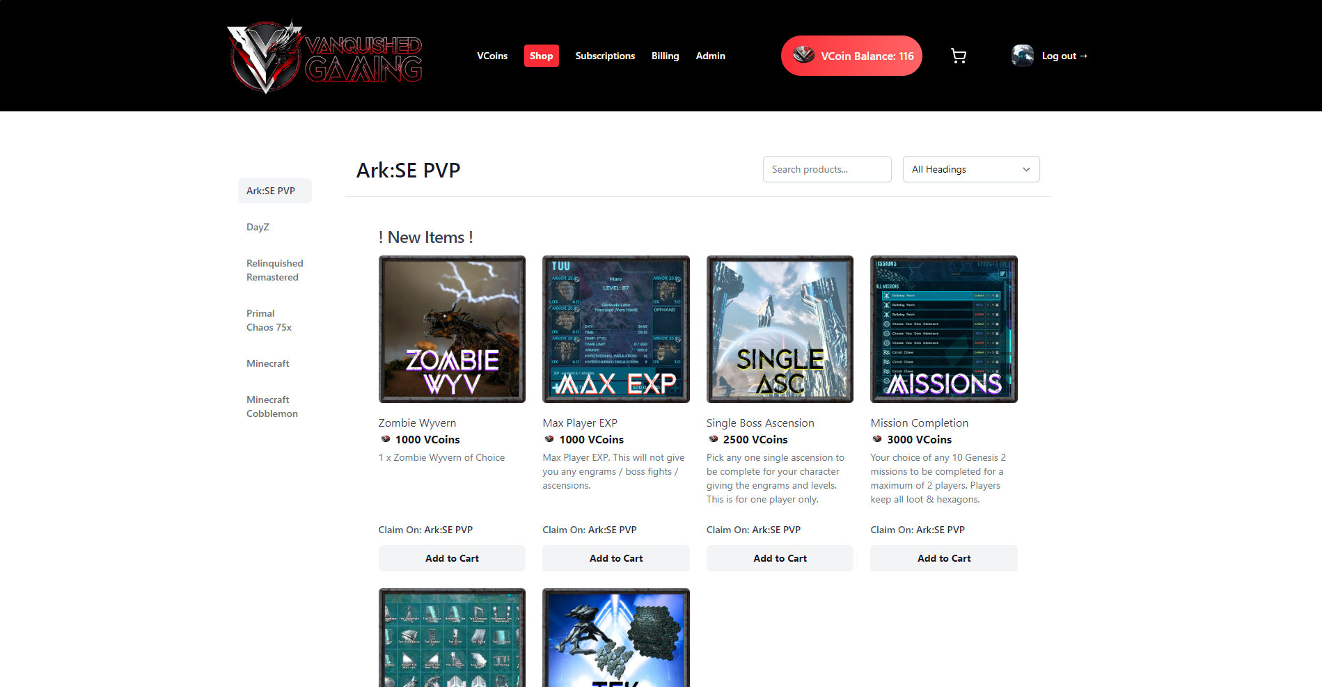 Vanquished Shop Page